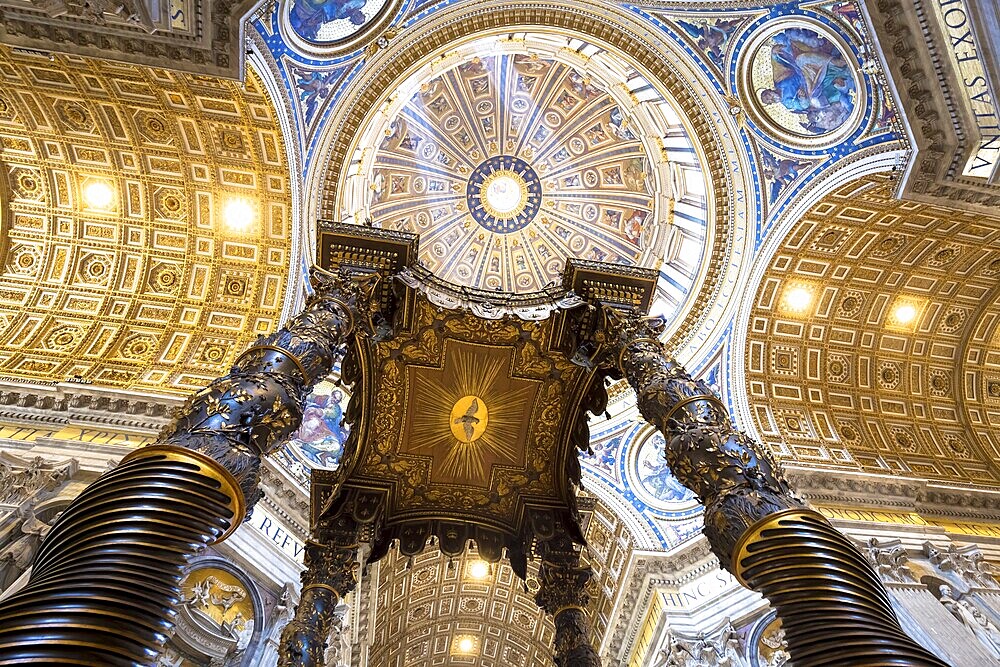 ROME, VATICAN STATE - August 24, 2018: interior of Saint Peter Basilica with cupola detail