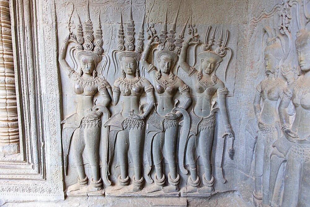Apsaras half-human, half-divine woman of Hinduism and Buddhism at Angkor Wat in Cambodia