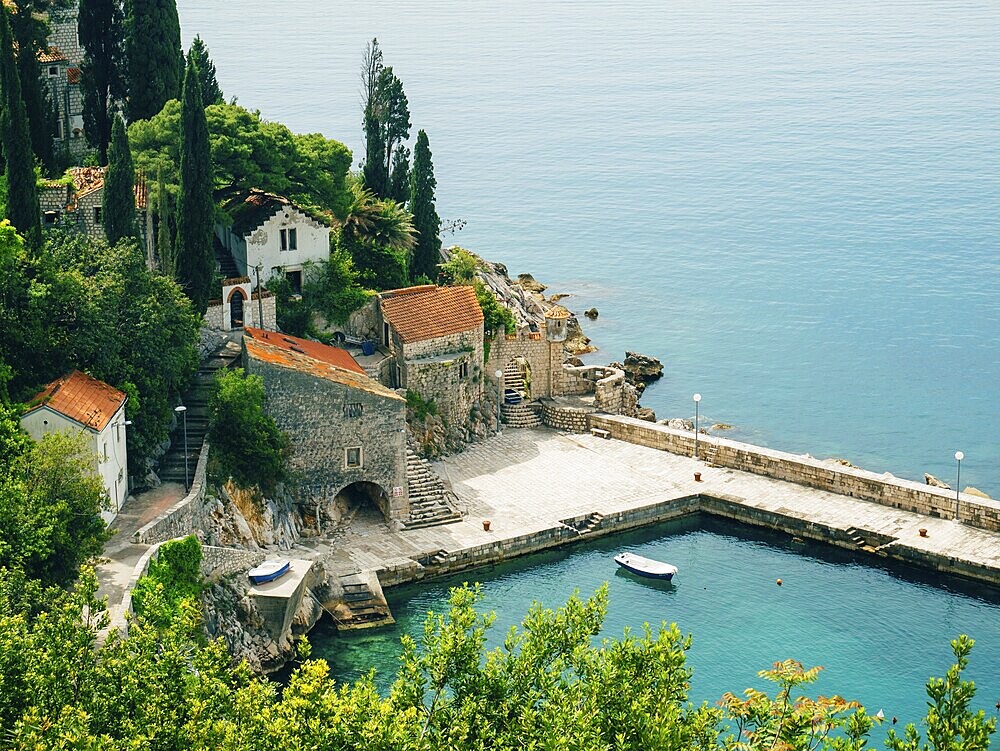 Boat mooring Arboretum Trsteno, near Dubrovnik in Croatia