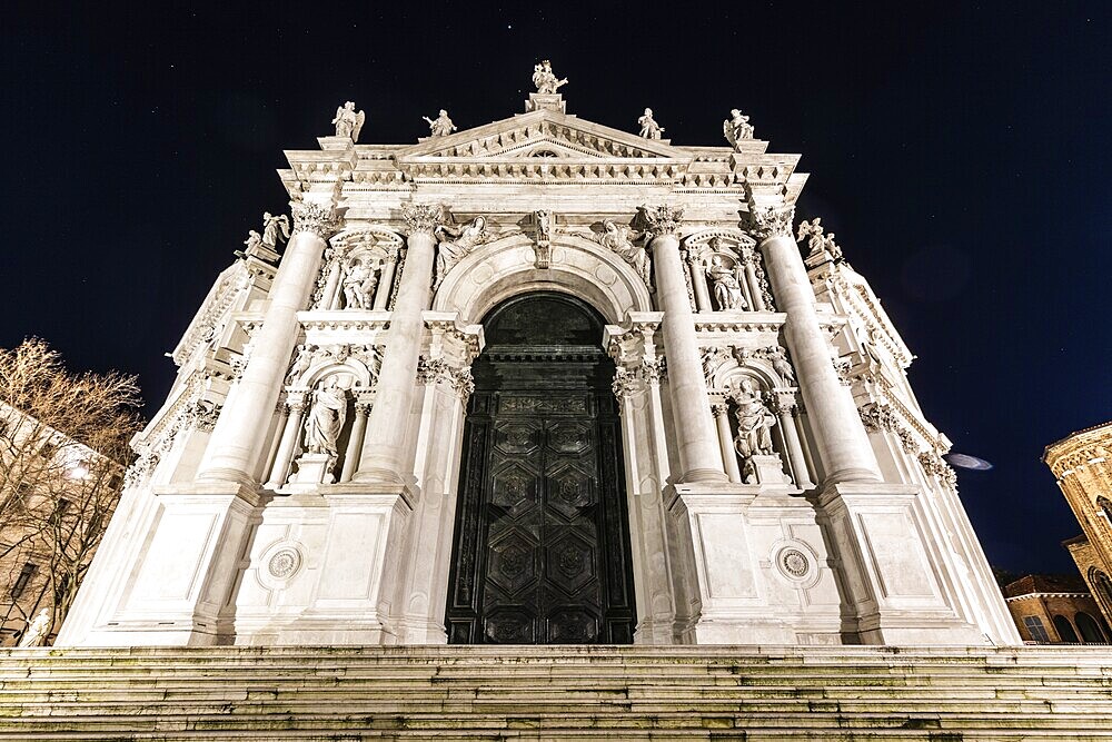 Facade of the church of Santa Maria della Salute, night shot, Venice, Veneto, Italy