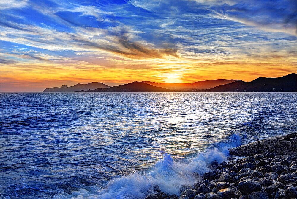 Ibiza Cap des Falco beach sunset and Es Vedra in Sant Josep Balearic Islands