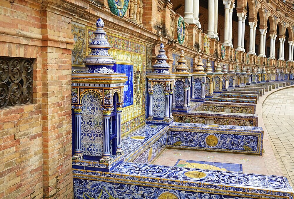 Seville Sevilla Plaza de Espana provincial bench Andalusia Spain square