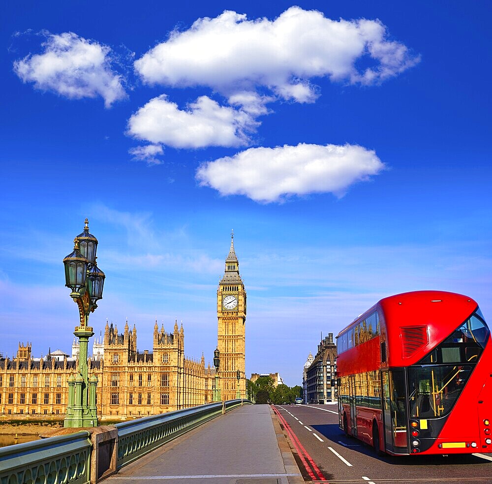 Big Ben Clock Tower and London Bus at England