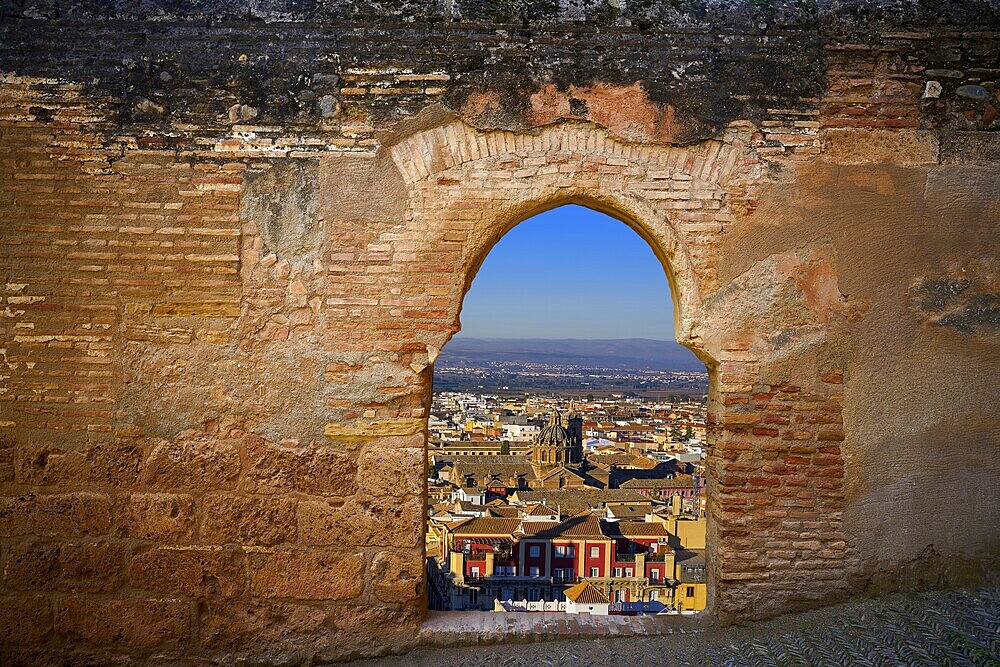 Alhambra arch and Granada skyline photo illustration