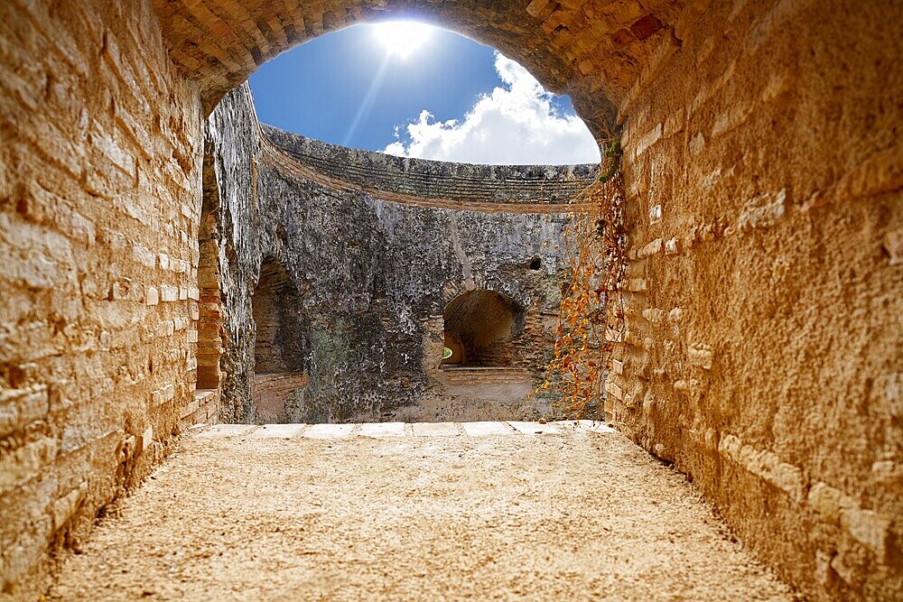 Arch window near Alcazaba door of Alhambra in Granada