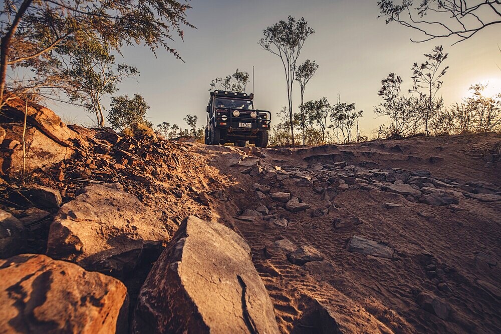 Landrover Defender four-wheel drive vehicle in the Australian outback