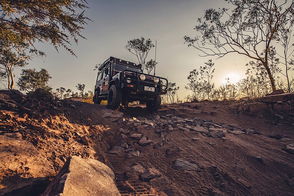 Landrover Defender four-wheel drive vehicle in the Australian outback