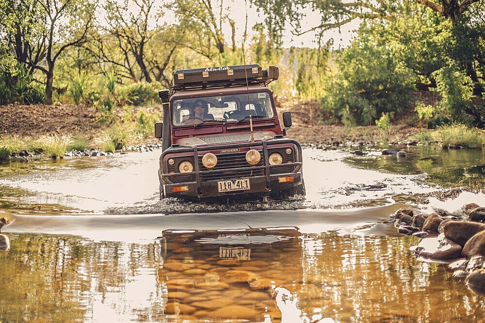 Landrover Defender four-wheel drive vehicle in the Australian outback