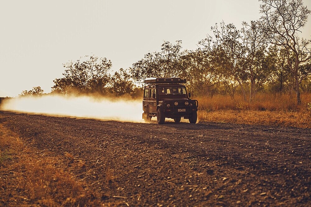 Landrover Defender four-wheel drive vehicle in the Australian outback