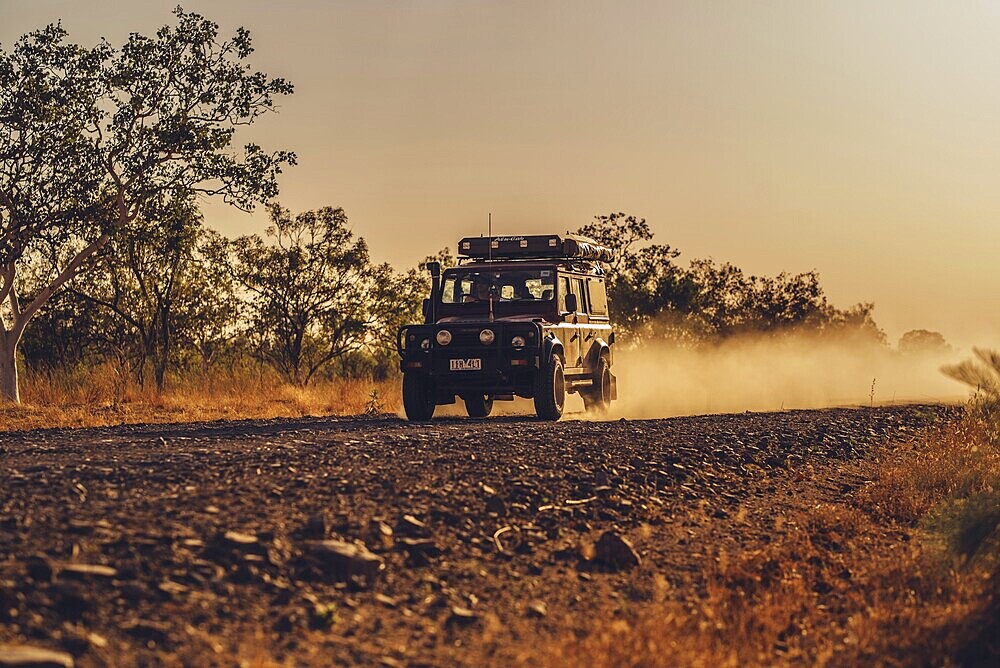 Landrover Defender four-wheel drive vehicle in the Australian outback