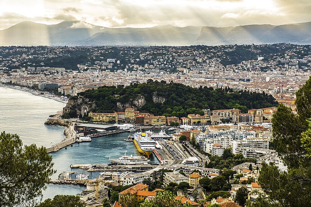Panorama, Sunset, View from Mont Boron, Nice, Alpes Maritimes, Provence Alpes Cote d'Azur, French Riviera, South of France, France
