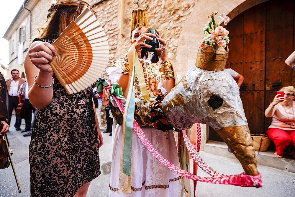 Dance of the Eagles and Sant Joan Pelos, medieval dance originating in Catalonia and the Valencian country, Corpus Christi procession, Pollença. Mallorca, Spain