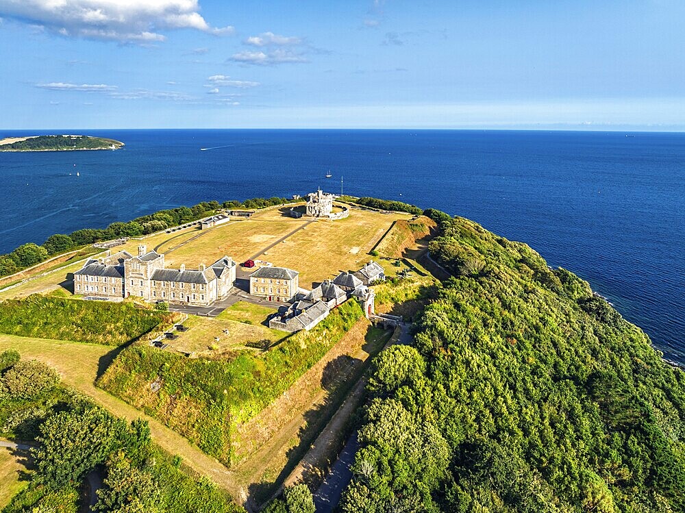 Pendennis Castle and Pendennis Point from a drone, Falmouth, Cornwall, UK
