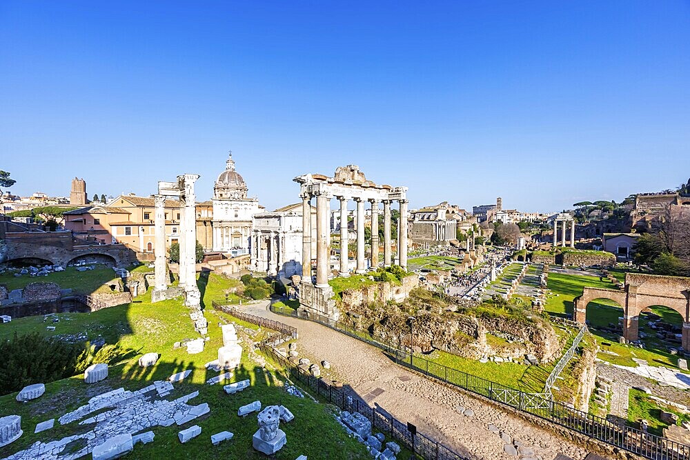 Roman Forum ancient historical temple ruins in Rome, Italy