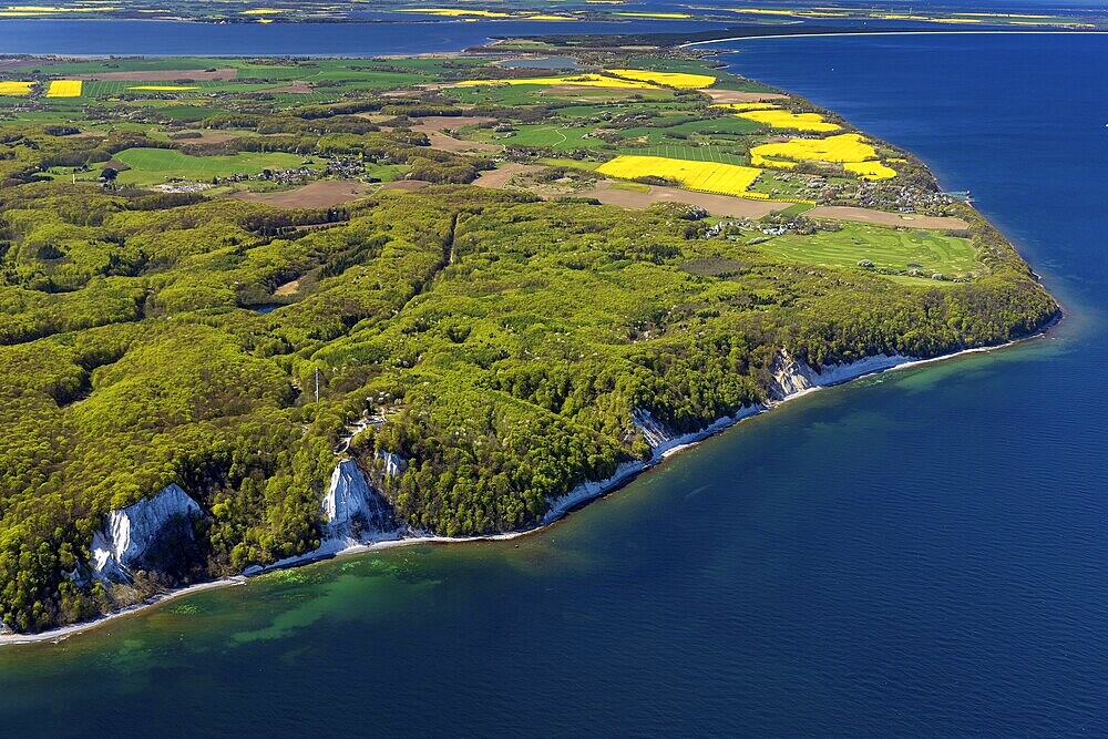 Chalk coast near Sassnitz, Island of Rügen, Königsstuhl and Victoria View, Jasmund National Park, Mecklenburg-Western Pomerania, Germany, aerial photo from a small aircraft, 27.04.2025  Chalk coast near Sassnitz, Königsstuhl and Victoria View, Jasmund National Park, Mecklenburg-Western Pomerania, aerial photo from a small aircraft, April 27, 2025 ++ Minimum fee 50, - euro ++
