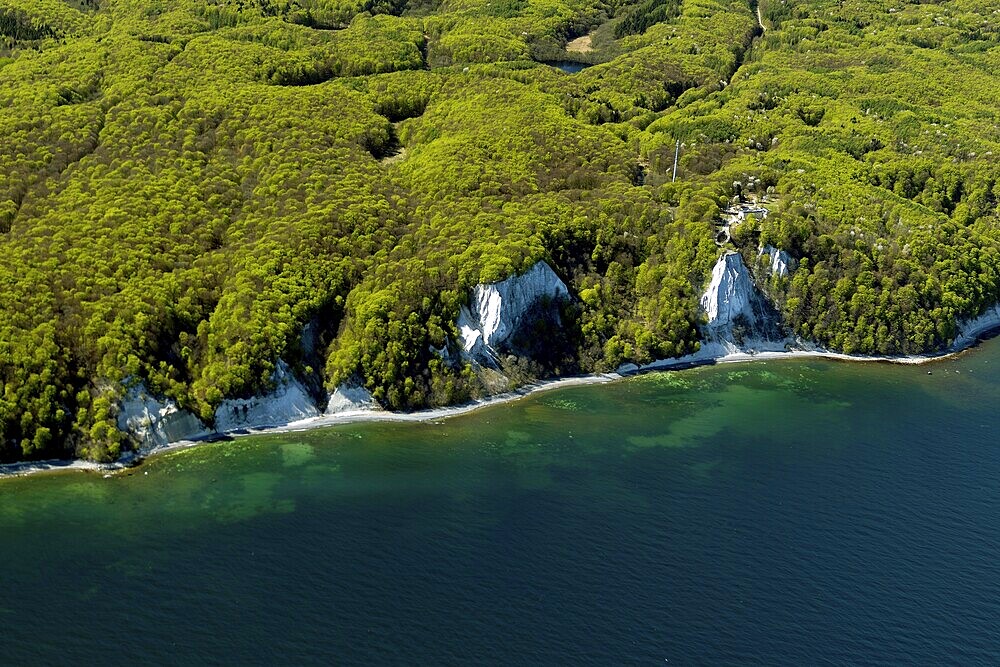 Chalk coast near Sassnitz, Island of Rügen, Königsstuhl and Victoria View, Jasmund National Park, Mecklenburg-Western Pomerania, Germany, aerial photo from a small aircraft, 27.04.2025  Chalk coast near Sassnitz, Königsstuhl and Victoria View, Jasmund National Park, Mecklenburg-Western Pomerania, aerial photo from a small aircraft, April 27, 2025 ++ Minimum fee 50, - euro ++