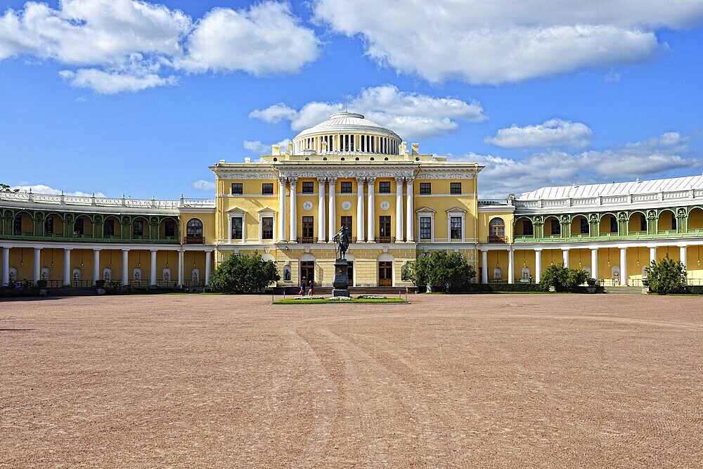 View to the facade of Pavlovsk palace. Summer sunny day