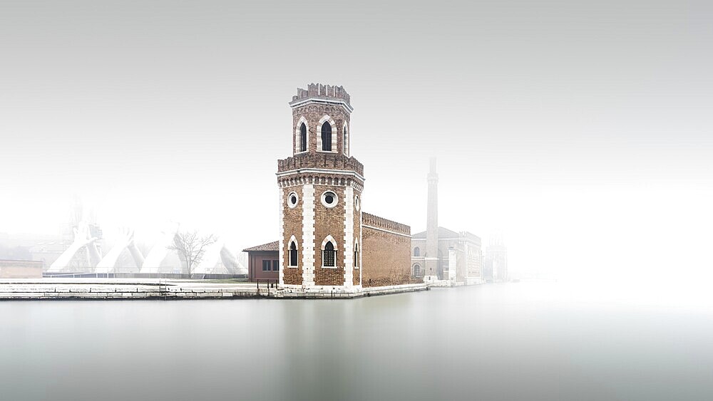 Long exposure of the entrance to the Venetian military area Arsenale in the east of the city of Venice, Italy