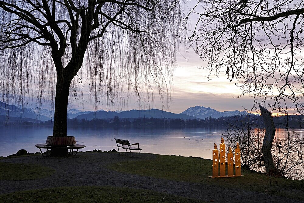Evening mood at Lake Zug, Pilatus in the background, Cham, Canton Zug, Switzerland