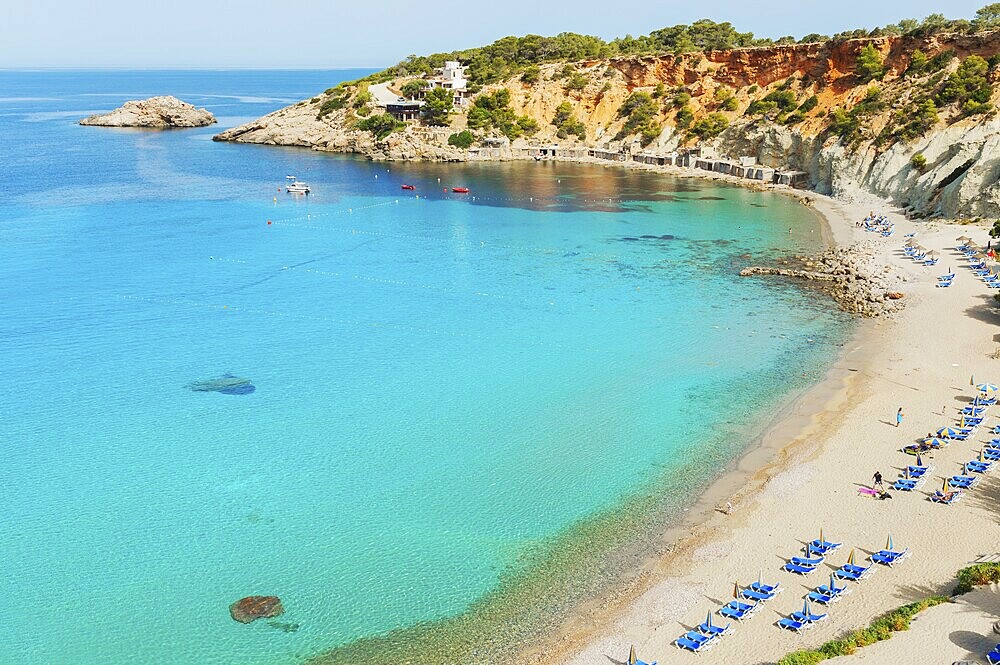 View of Cala d'Hort beach, Ibiza, Balearic Islands, Spain