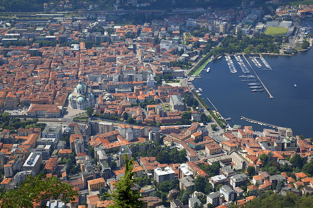 View of the town of Como from Brunate, Lake Como, Lombardy, Italian Lakes, Italy, Europe