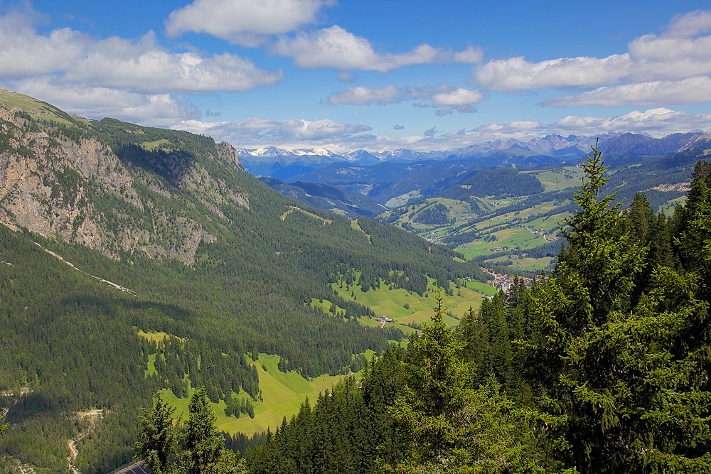 View from Col Alto, Corvara, Badia Valley, Bolzano Province, Trentino-Alto Adige/South Tyrol, Italian Dolomites, Italy, Europe