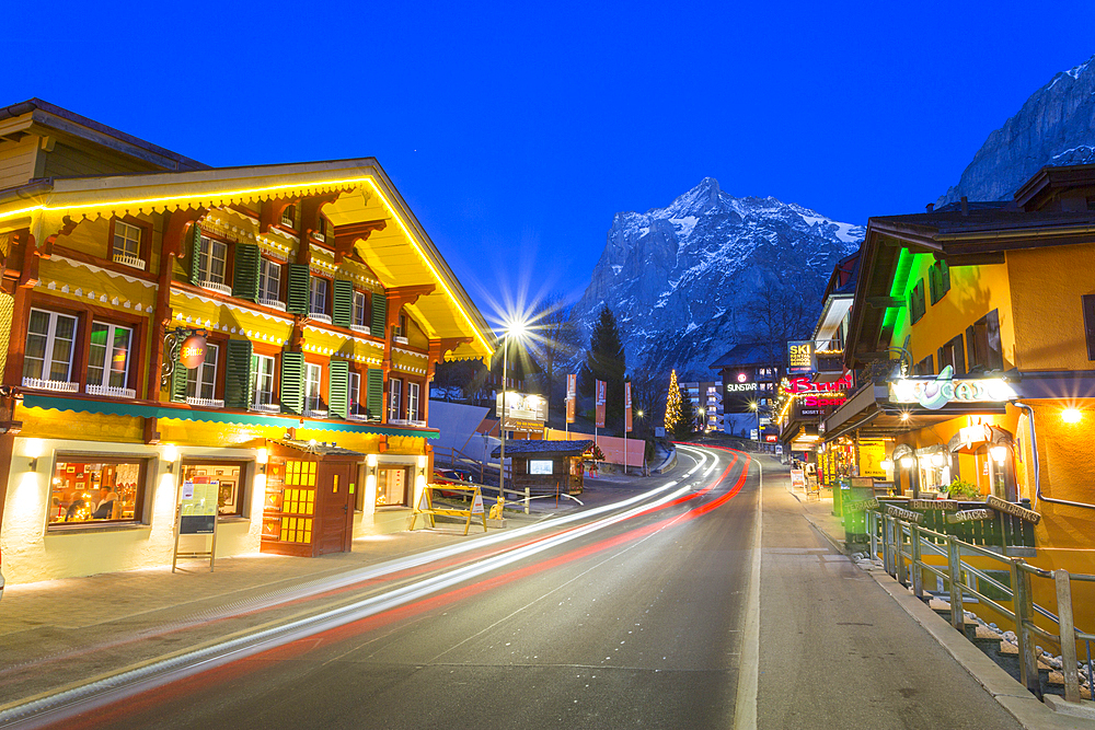 Dorfstrasse and Wetterhorn, Grindelwald village, Jungfrau region, Bernese Oberland, Swiss Alps, Switzerland, Europe