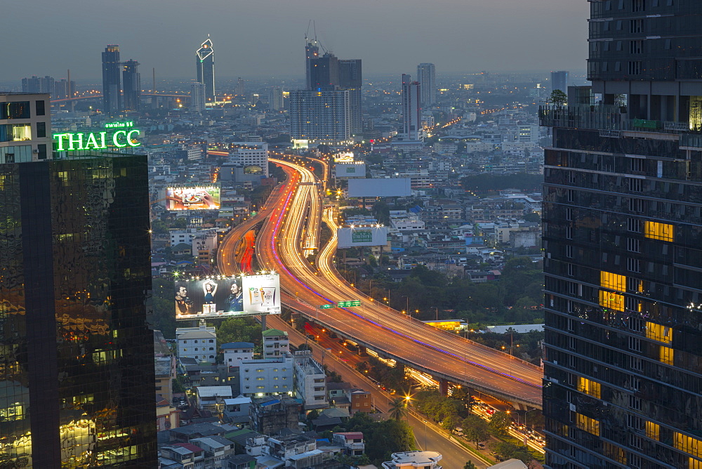 Elevated view of city skyline, Bangkok, Thailand, Southeast Asia, Asia