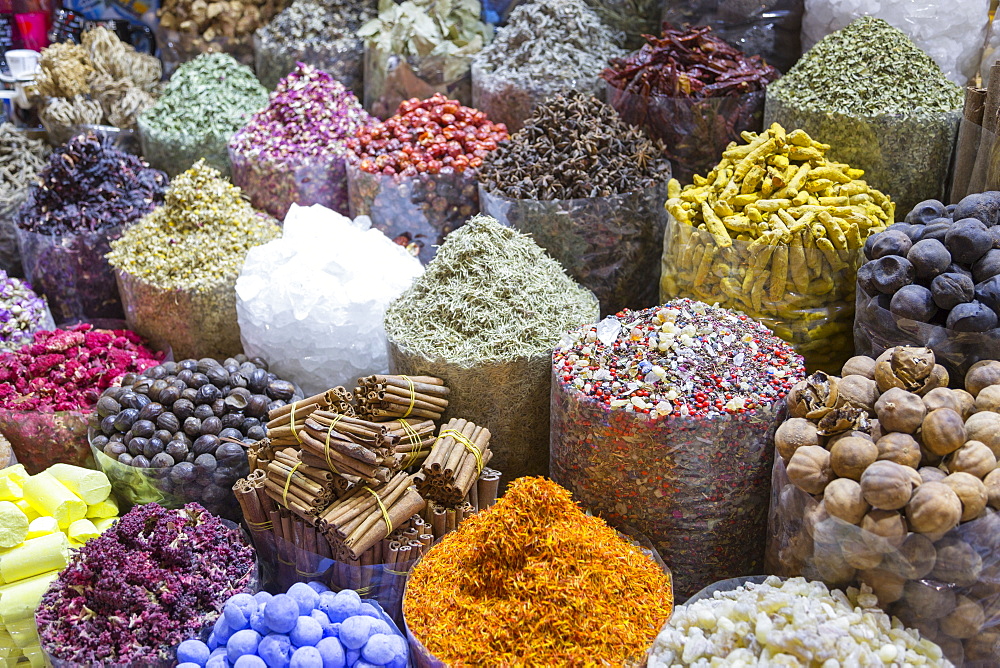 View of colourful and exotic spices, Spice Souk, Dubai, United Arab Emirates, Middle East