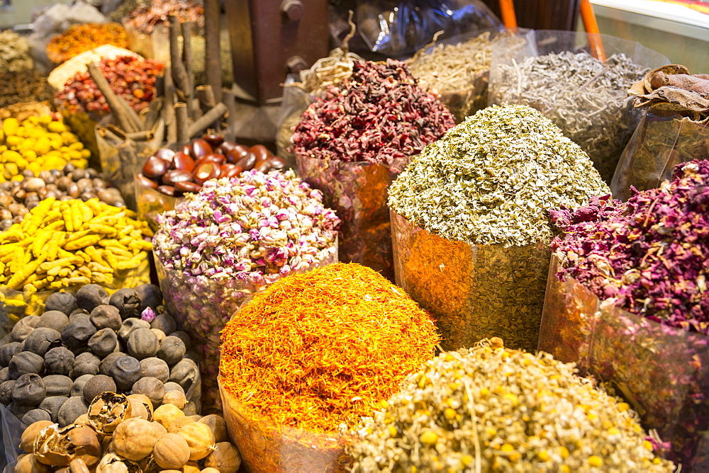 View of colourful and exotic spices, Spice Souk, Dubai, United Arab Emirates, Middle East