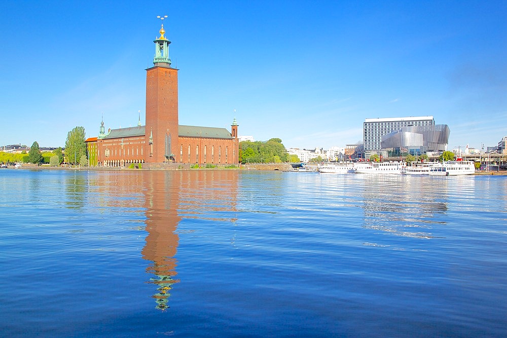 The City Hall and Riddarfjarden, Kungsholmen, Stockholm, Sweden, Scandinavia, Europe
