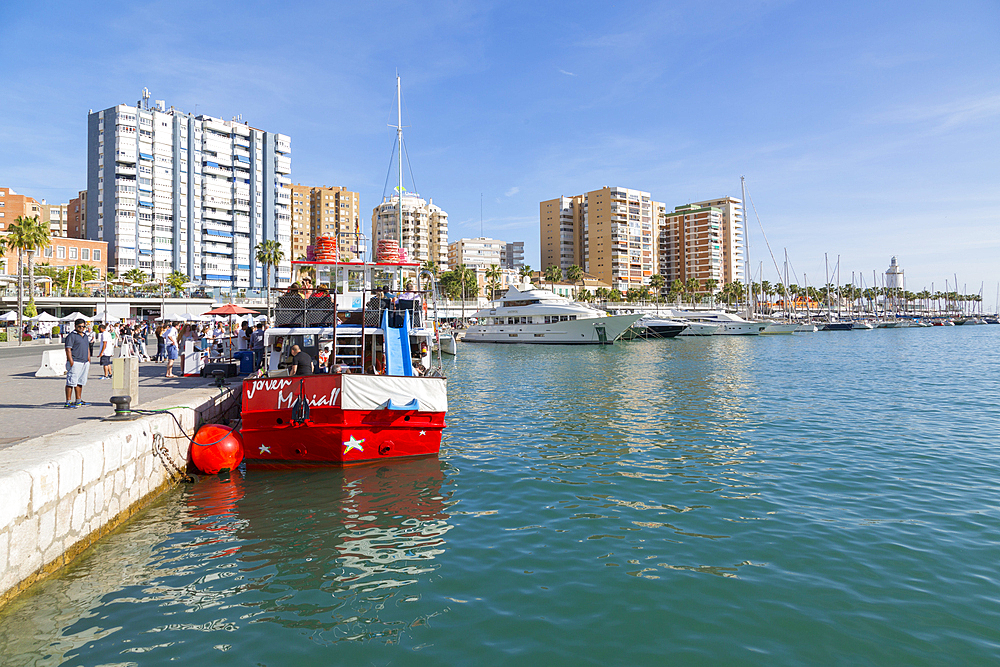 View over Malaga Marina, Malaga, Costa del Sol, Andalusia, Spain, Europe