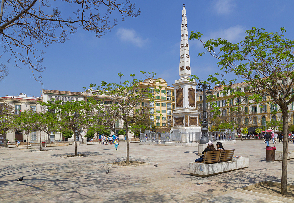 View of monument in Plaza de la Merced, Malaga, Costa del Sol, Andalusia, Spain, Europe