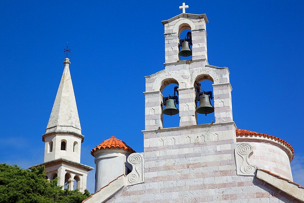 Church bell tower, Old Town, Budva, Montenegro, Europe