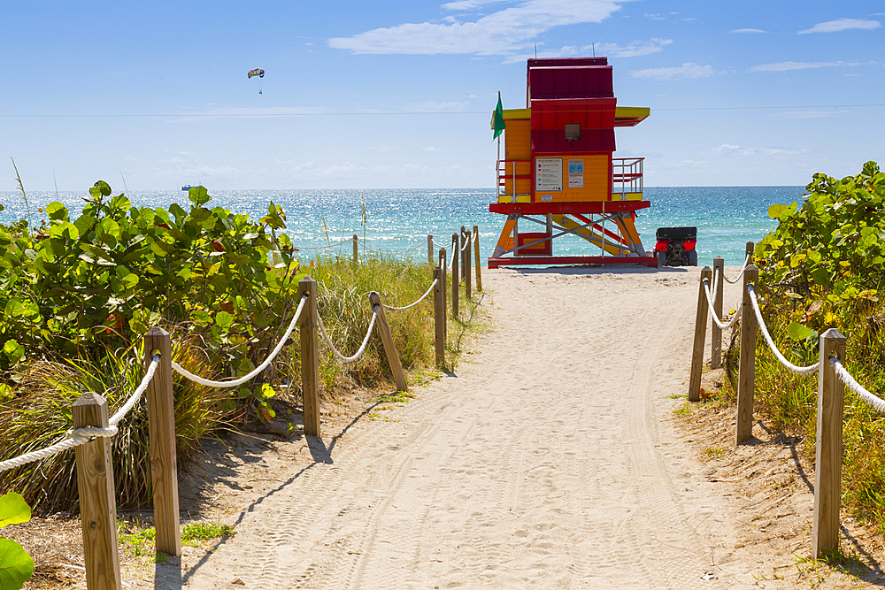 Lifeguard station on South Beach, Miami Beach, Miami, Florida, United States of America, North America