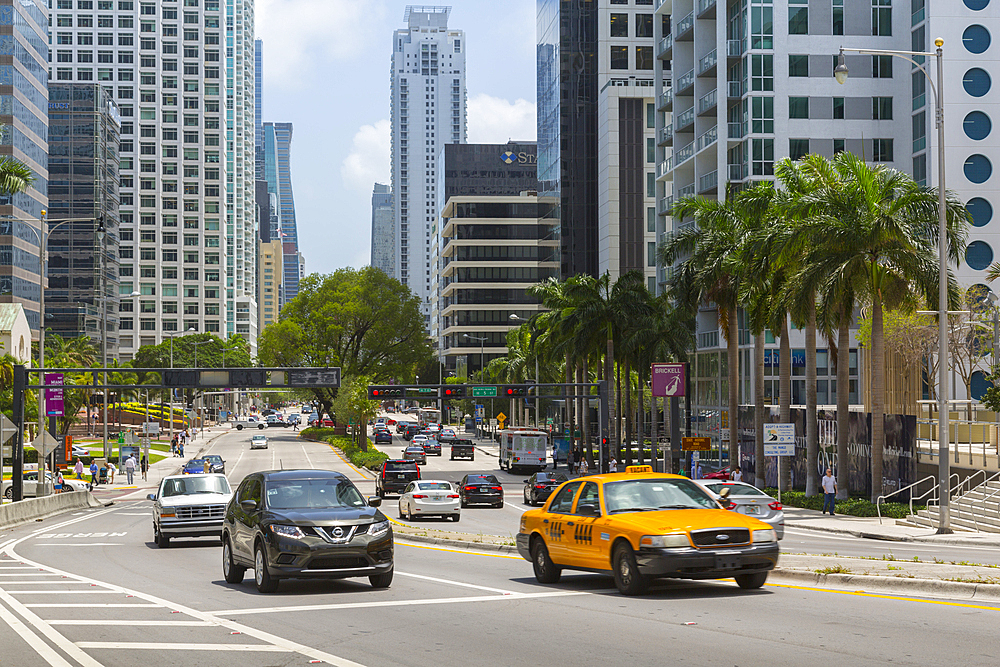 Traffic on Birckell Avenue in Downtown Miami, Miami, Florida, United States of America, North America