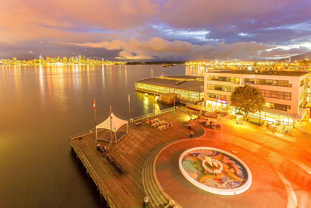 View of Vancouver Downtown from Lonsdale Quay North Vancouver at dusk, Vancouver, British Columbia, Canada, North America