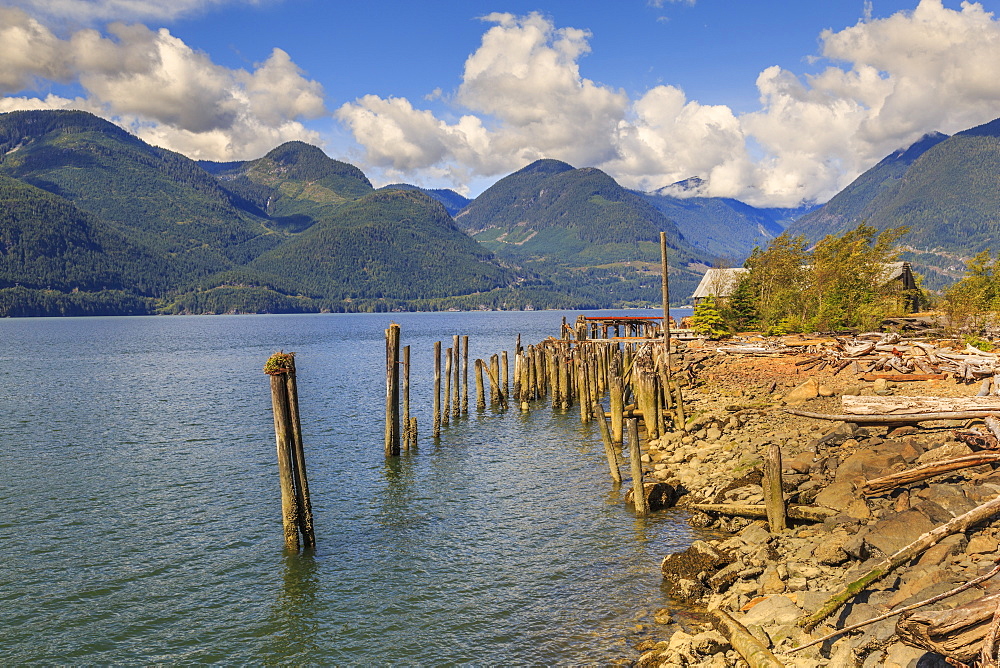 Derelict buildings off The Sea to Sky Highway near Squamish, British Columbia, Canada, North America