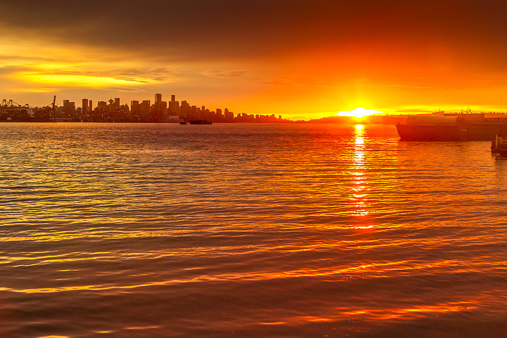 View of Vancouver Skyline from North Vancouver at sunset, British Columbia, Canada, North America