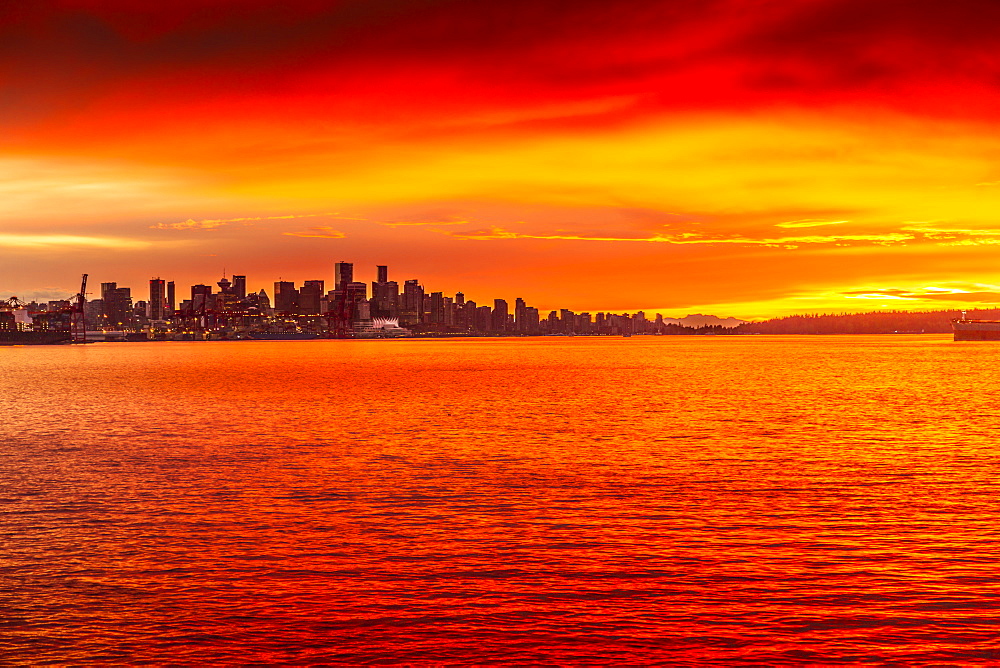 View of Vancouver Skyline from North Vancouver at sunset, British Columbia, Canada, North America