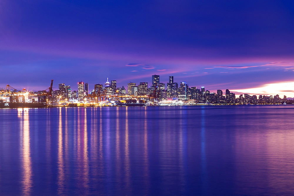 View of Vancouver Skyline from North Vancouver at sunset, British Columbia, Canada, North America