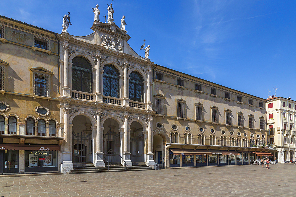 View of Church of St. Vincent in Piazza Signori from narrow street, Vicenza, Veneto, Italy, Europe