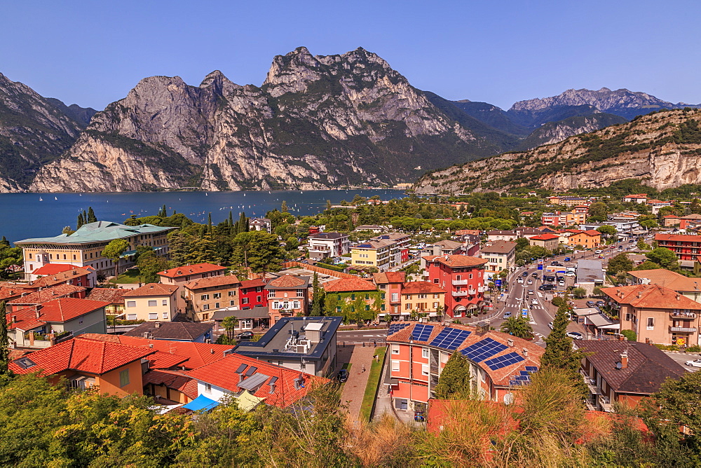 Panoramic view of Lake Garda and the port of Torbole, Lake Garda, Province of Trento, Italian Lakes, Italy, Europe