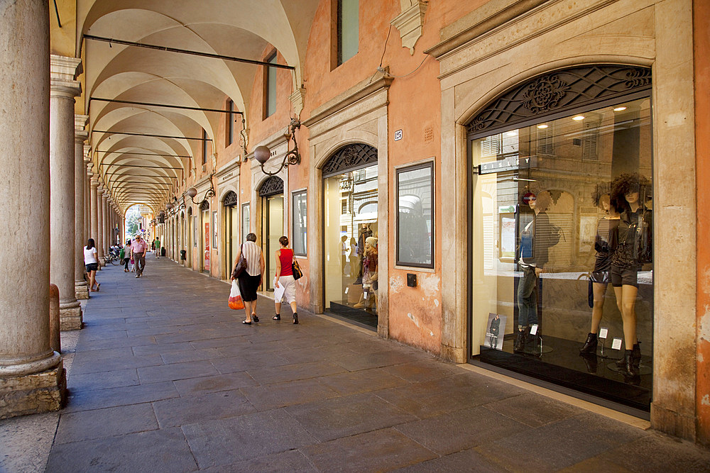 Arcade of shops, Modena, Emilia Romagna, Italy, Europe