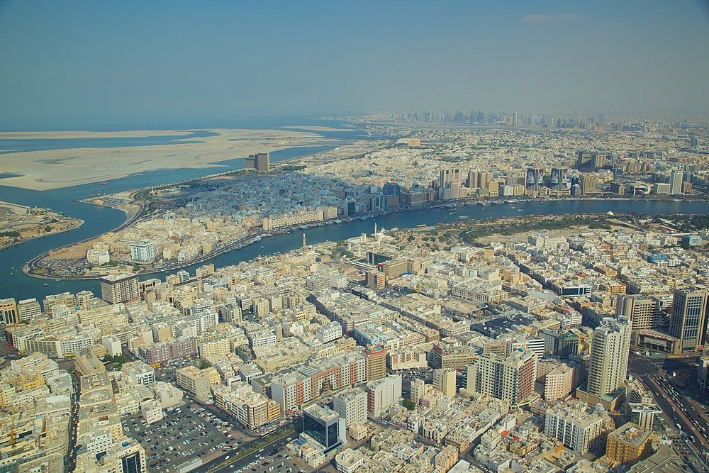 View of The Creek from seaplane, Dubai, United Arab Emirates, Middle East