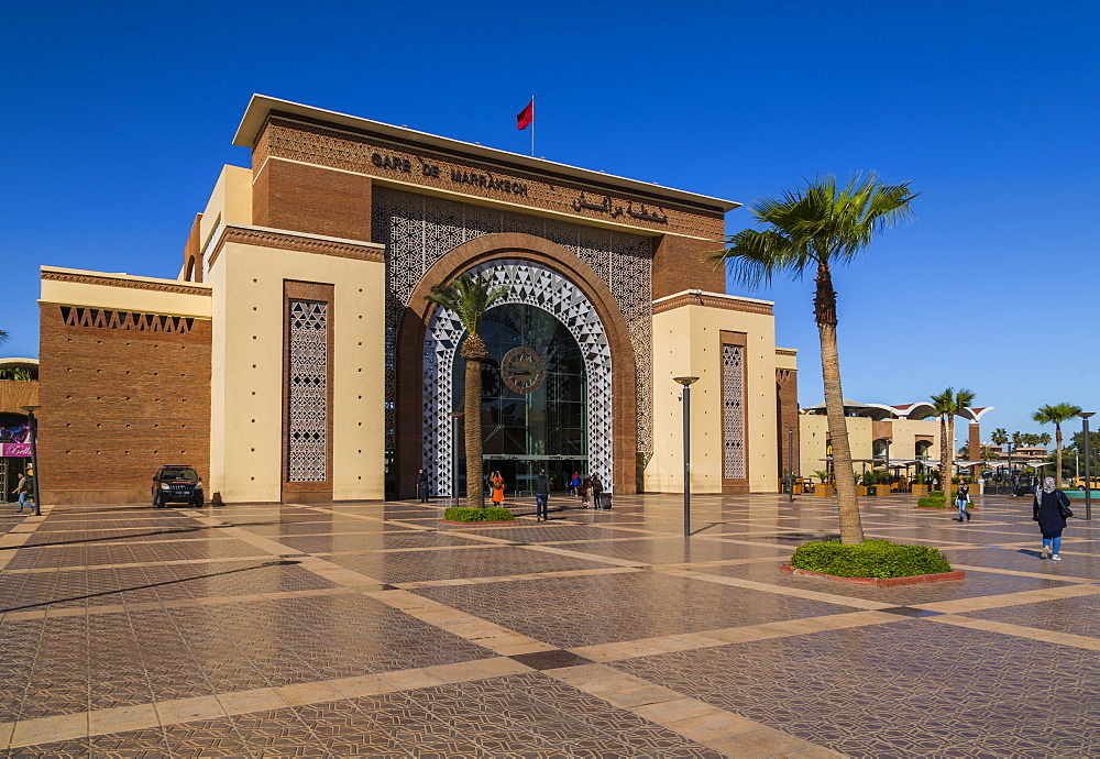 View of Train and Bus Station (Gare Train Oncfon) Avenue Mohammed VI, Marrakesh, Morocco, North Africa, Africa