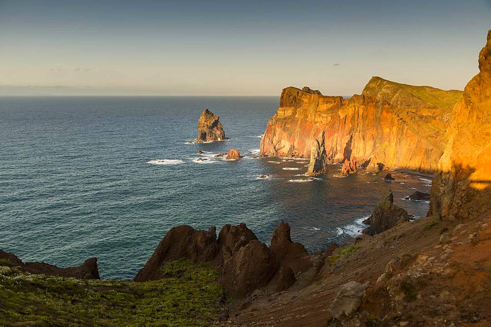 Rocky coast at the Ponta da Sao Lourenco, eastern tip of the island Madeira, Portugal, Atlantic, Europe