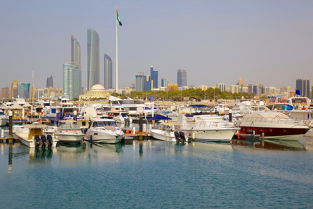 View of city from Marina Mall, Abu Dhabi, United Arab Emirates, Middle East