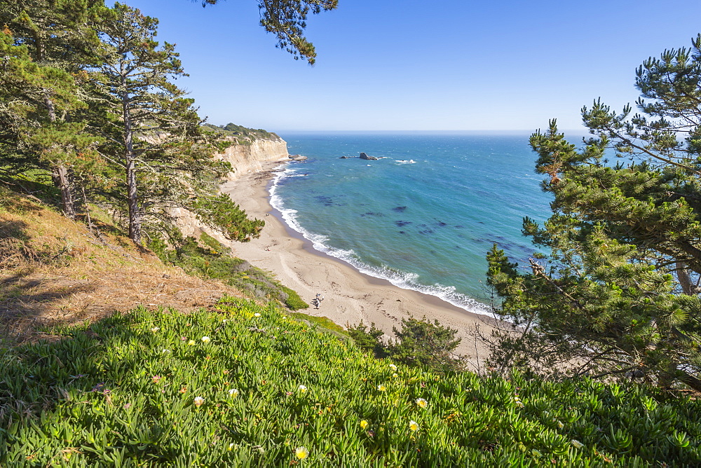 View of beach on Highway 1 near Davenport, California, United States of America, North America