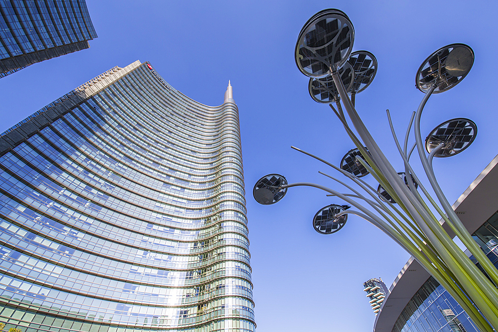 View of buildings in Piazza Gae Aulenti, Milan, Lombardy, Italy, Europe